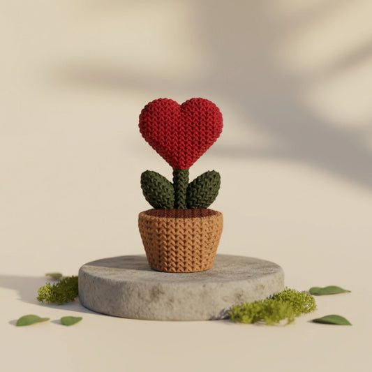 Herzgewächs in Pflanztopf Figur in Strickoptik