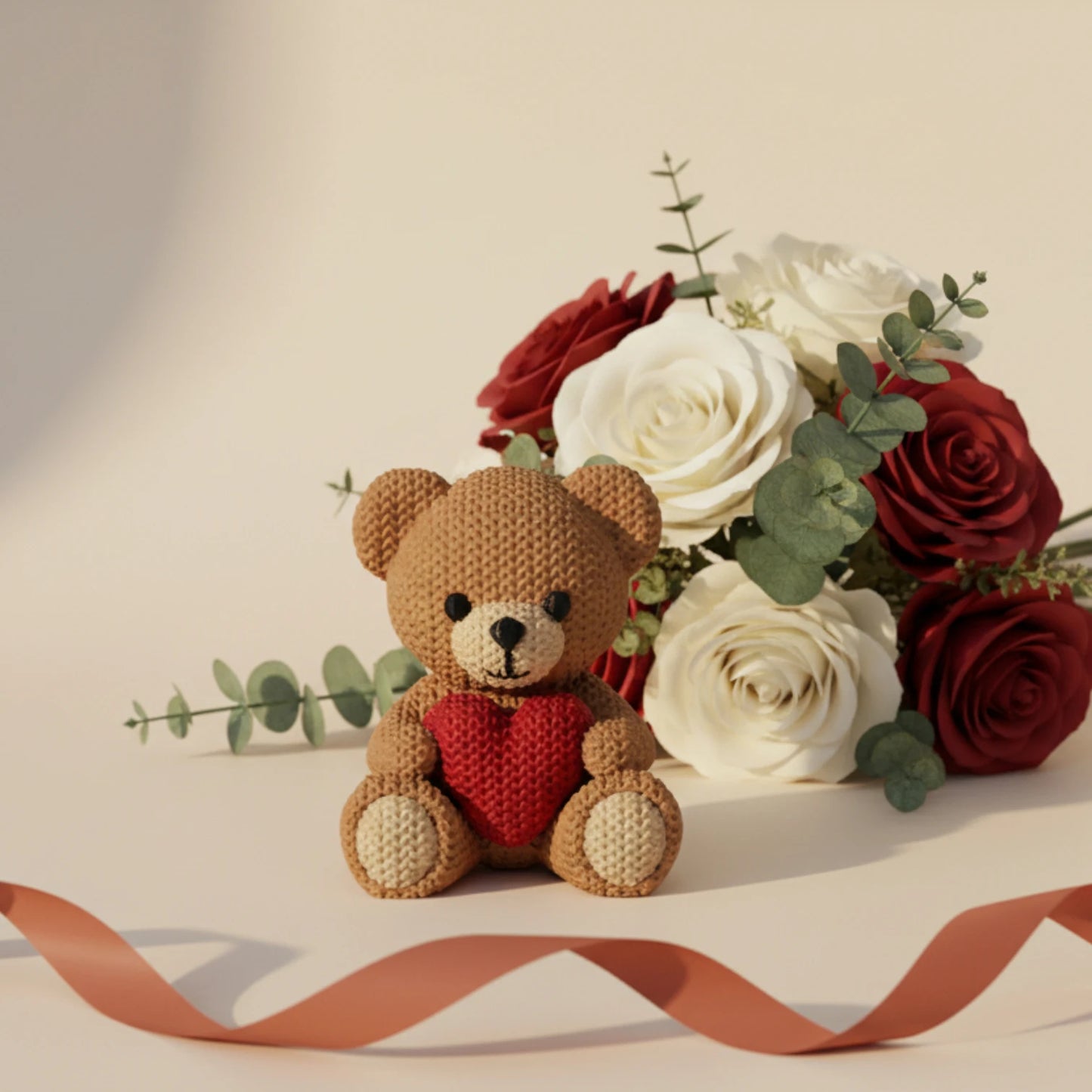 Teddybär mit Herz Figur in Strickoptik