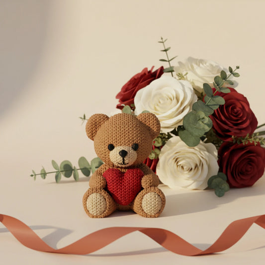 Teddybär mit Herz Figur in Strickoptik